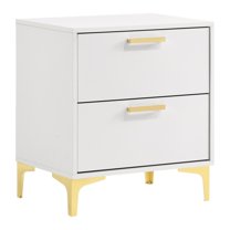 Lif 25 Inch Modern 2 Drawer Nightstand Gold Metal Accents Pure White