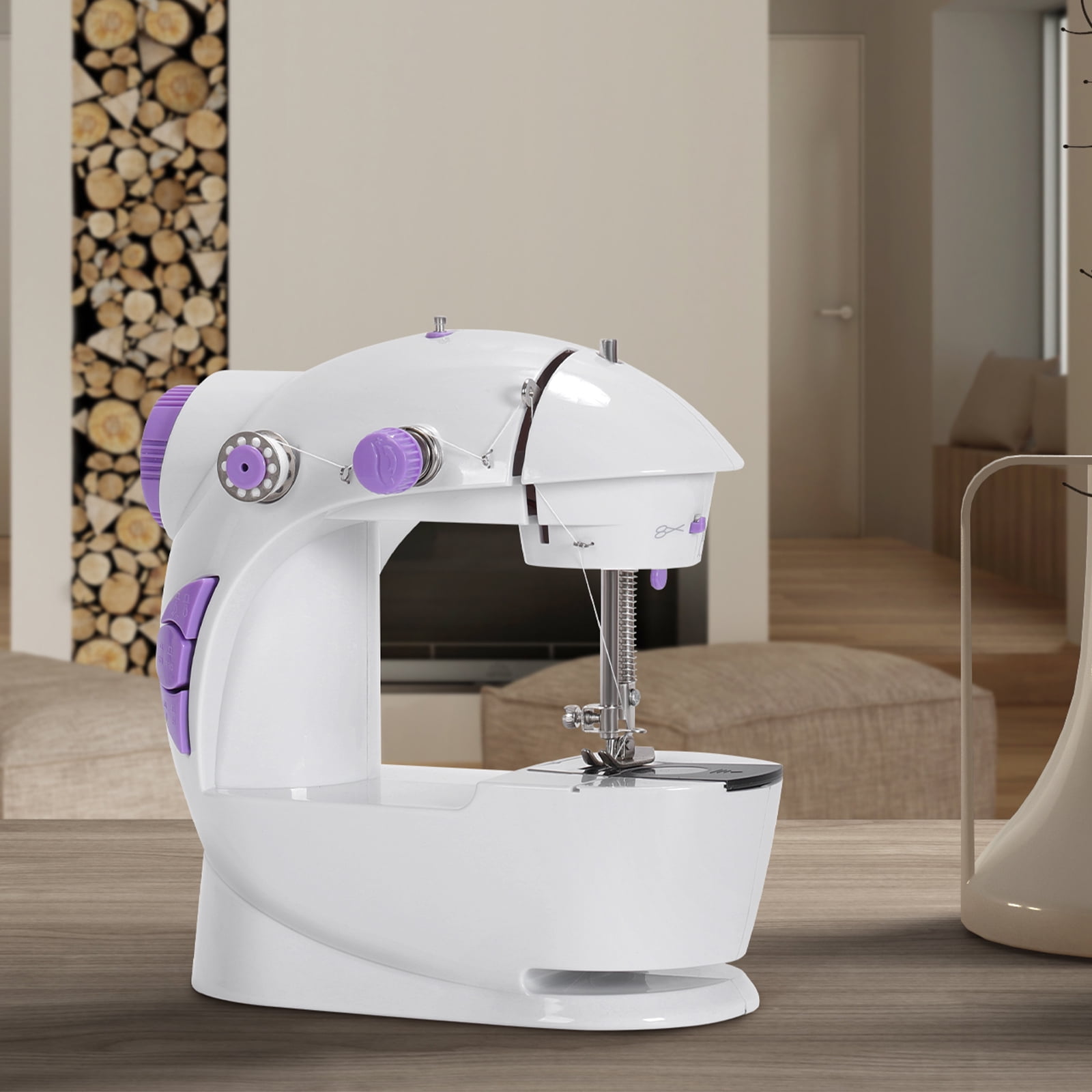 Mini Portable Sewing Machine with Foot Pedal, Adjustable Speed Beginner Sewing Machine for Mending & Crafts, Purple
