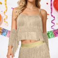 thumbnail image 4 of AWZXDE Women's Fashion Solid Color Sequin Latin Dance Top with Fringe Strapless Performance Clothing for Party Gold,M, 4 of 4