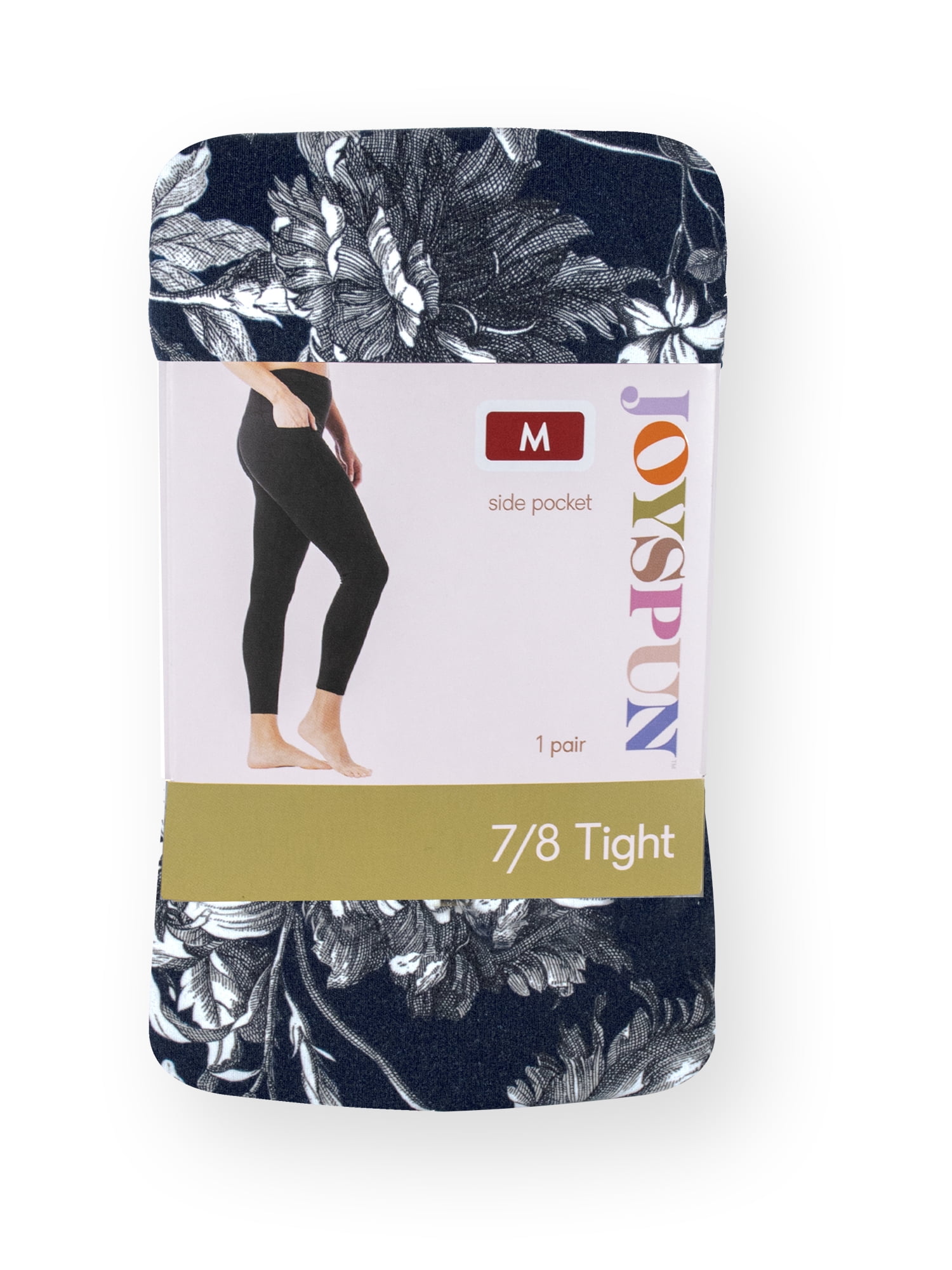 Joyspun Women's 7/8 Floral Tights, Sizes to 2XL