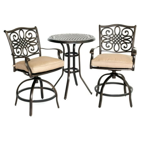 Hanover Outdoor Traditions 3-Piece High-Dining Bistro Set, Natural Oat/Bronze