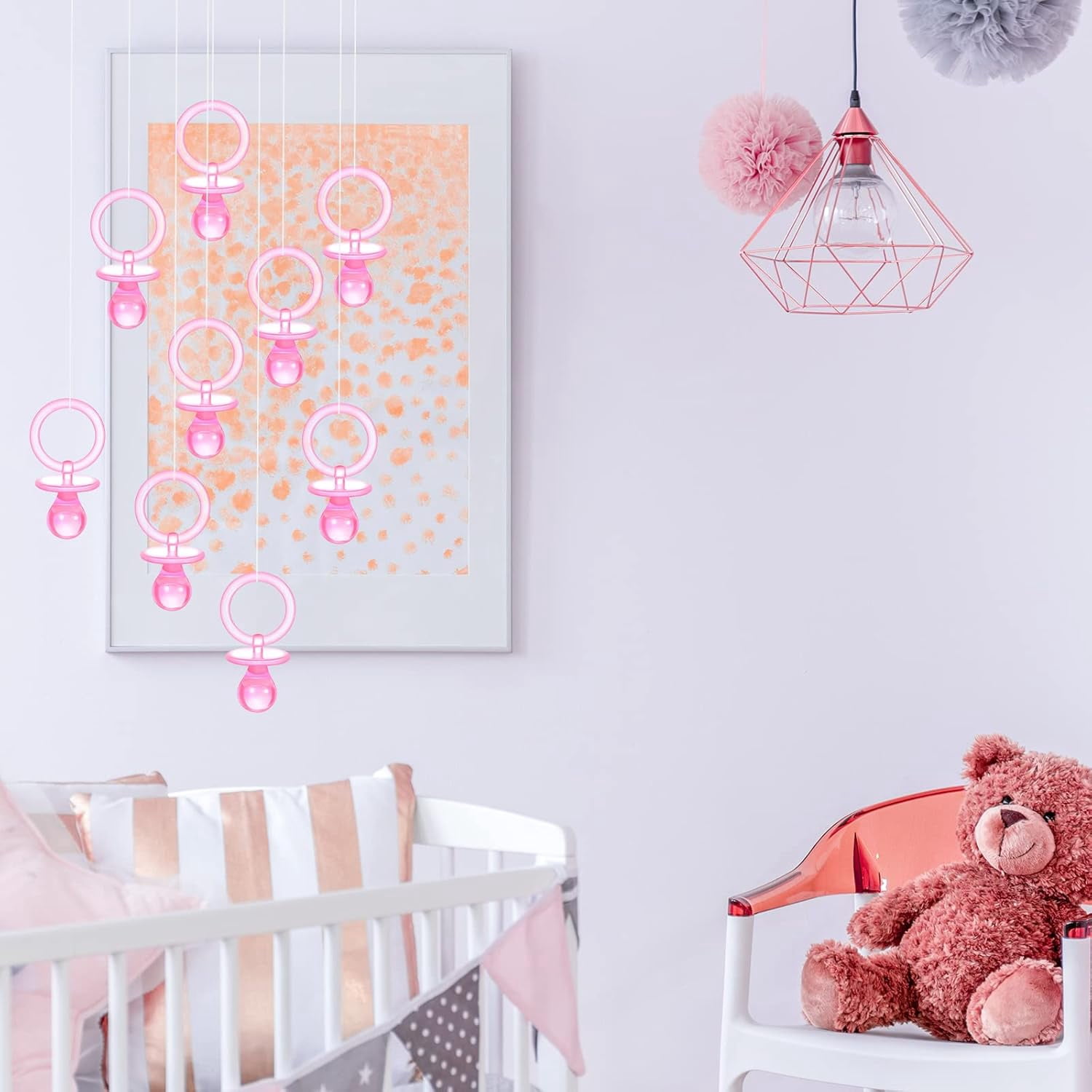 60 Pieces Baby Shower Pacifiers Necklace Acrylic Pacifiers Necklace Charm for Baby Shower Party Favors Decorations, Women Style(Pink, White)