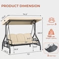 thumbnail image 2 of TLSUNNY 3 Seat Outdoor Porch Swing with Canopy, Convertible Patio Swing Bed, Patio Glider Swing W/ 2 Side Trays, 2.4'' Thicken Cushions, for Balcony, 2 of 10