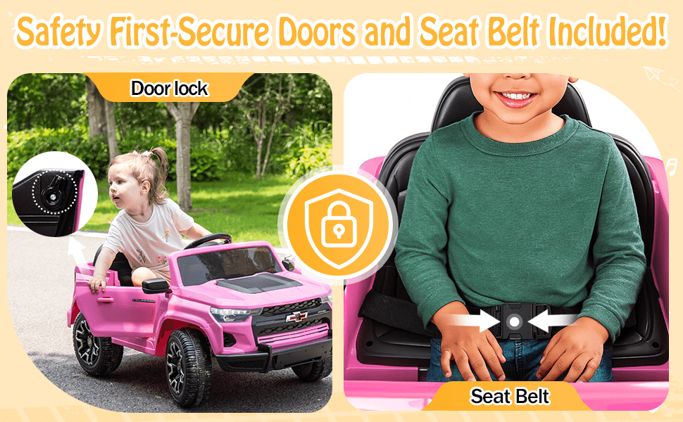 UBesGoo 12V Licensed Chevrolet Colorado Kids Ride on Car, Battery Powered Ride on Toys Truck with Remote Control, Pink