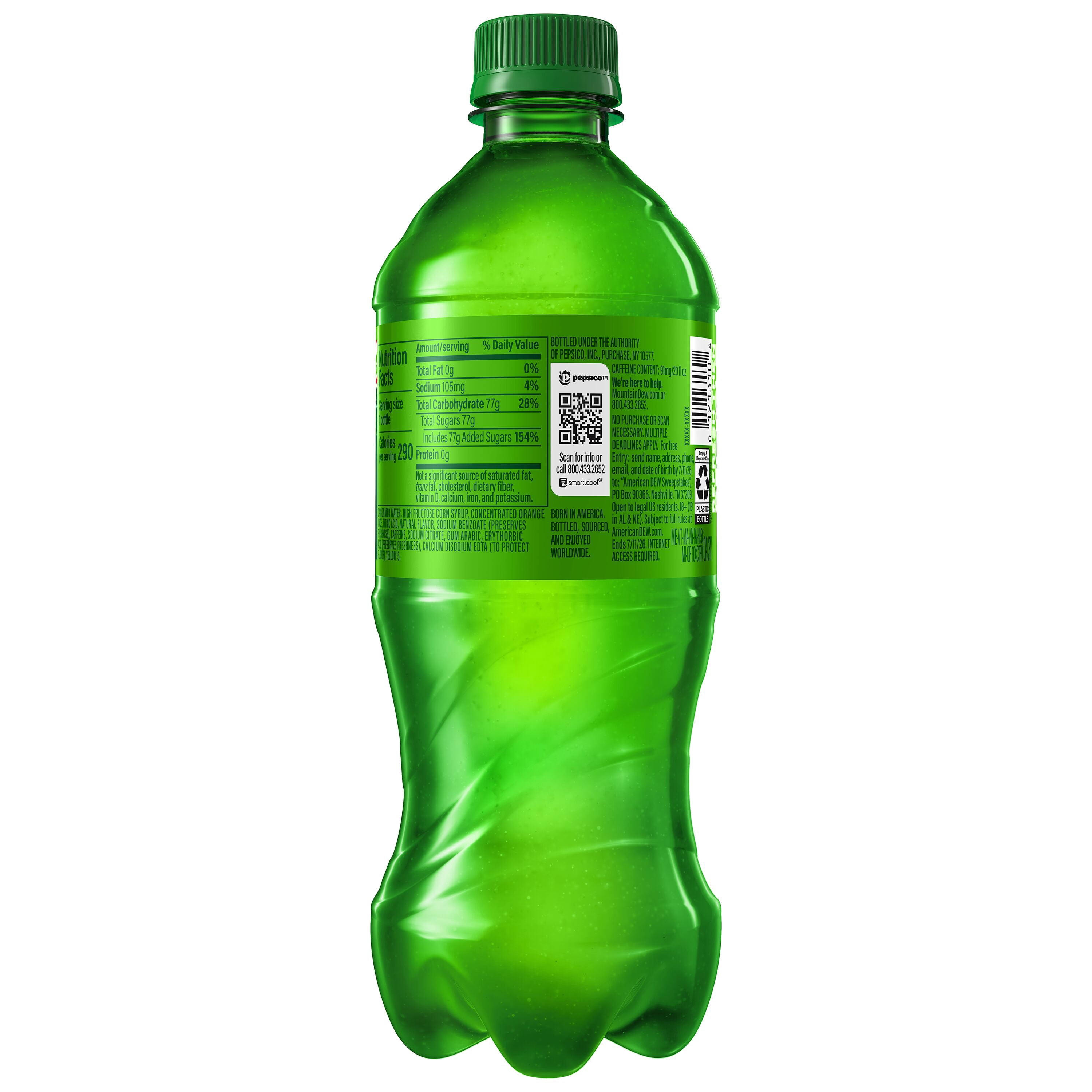 Mountain Dew Citrus Soda Pop, 20 fl oz Bottle, Allergens not Contained