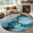 thumbnail image 2 of Teal Blue Marble Large Area Rugs for Bedroom Living Room, Soft Non Slip Carpet Bedside Rug, Abstract Artwork Aesthetic Round Floor Cover Kitchen Accent Rug 5' for Dining Room/Office, 2 of 9