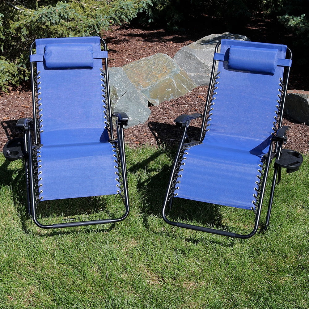 Sunnydaze Outdoor XL Zero Gravity Lounge Chairs with Pillow and Cup