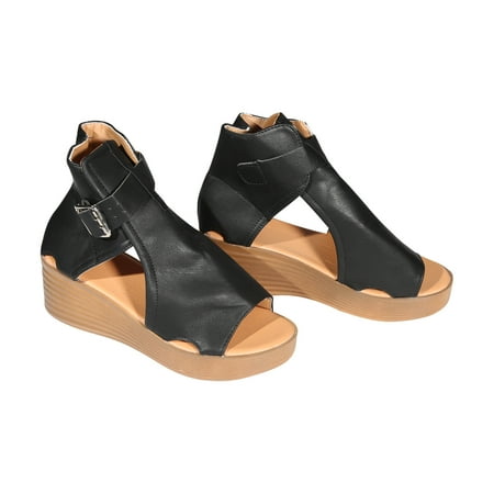

Inkach Summer High-Top Wedge Sandals Thick-Soled Fish Mouth Roman Sandals