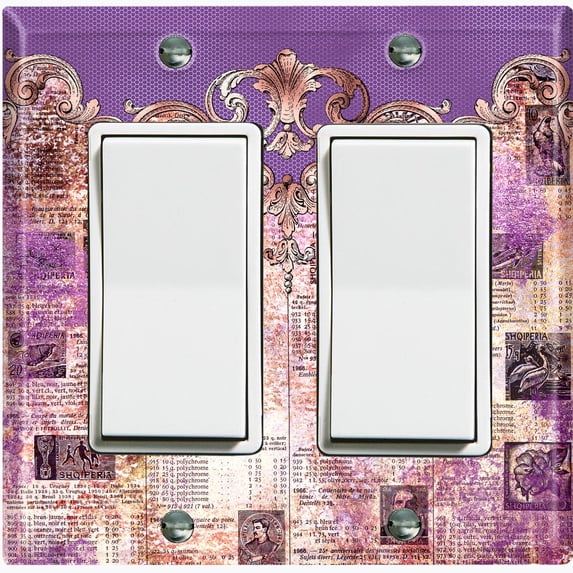Metal Light Switch Plate Cover Elegant Purple Cat Newspaper Frame Damask DAM071