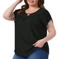 thumbnail image 2 of DARING DIVA Women's Plus Pleated Front Key Hole Neck Loose Fit Top 2X Black, 2 of 6