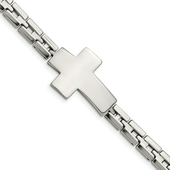 Primal Steel Stainless Steel Polished Cross 8 Inch Link Bracelet