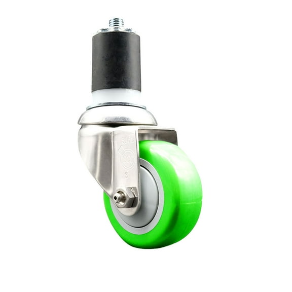 3.5 Inch 316SS Green Polyurethane Wheel Swivel 1-7/8 Inch Expanding Stem Caster