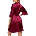 thumbnail image 3 of Ekouaer Women Satin Kimono Robe Valentines Lingerie Ruffle Belted 3/4 Sleeve Bathrobe for Bridesmaids, Wedding & Special Occasions, 3 of 6