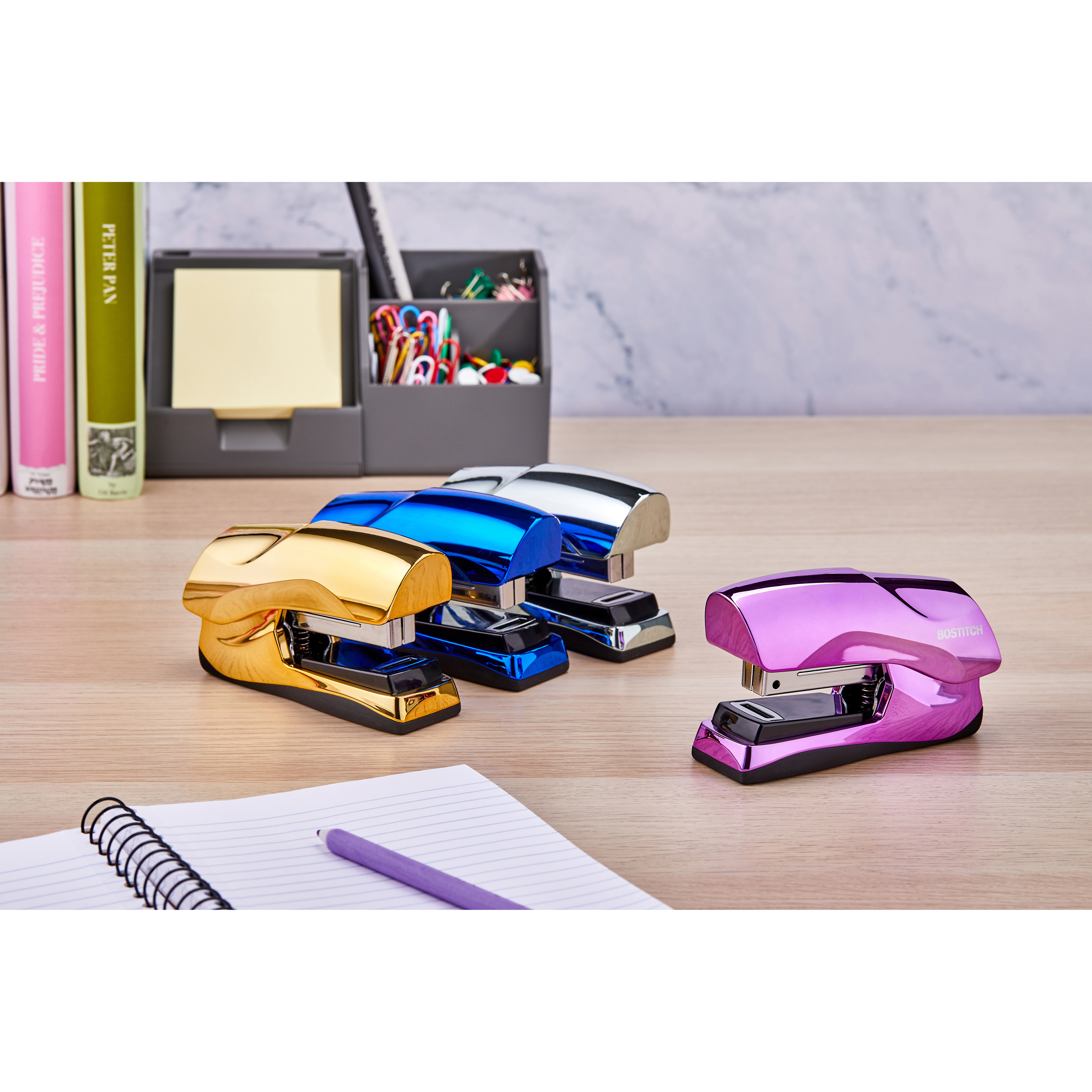 Bostitch Flat Clinch Stapler, 40 Sheets, Metallic Blue photo 2