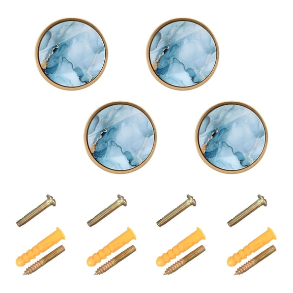 Qxltty Gilt Light Blue Marble Cabinet Knobs Kitchen Drawer Knobs Round Door Pulls Dressing Table Wardrobe Closet Knob Handles Decorative Set of 4