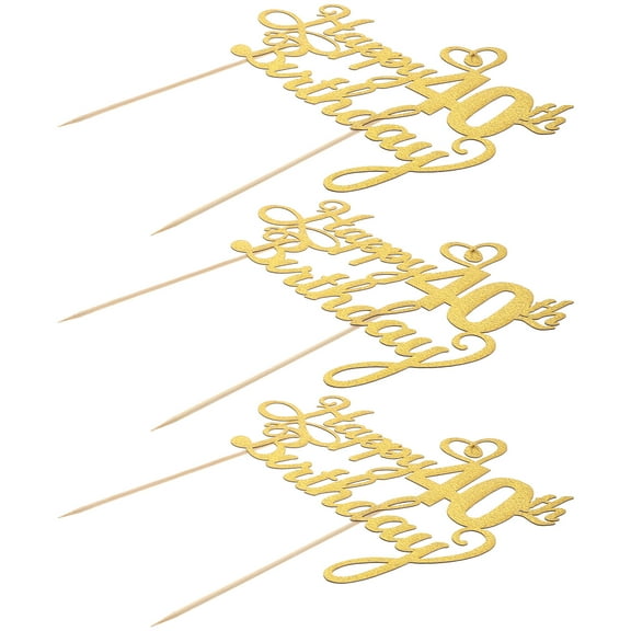 RENACLIPY 40Th Birthday Cake Picks Golden Dessert Toppers Renaclipy 3Pcs