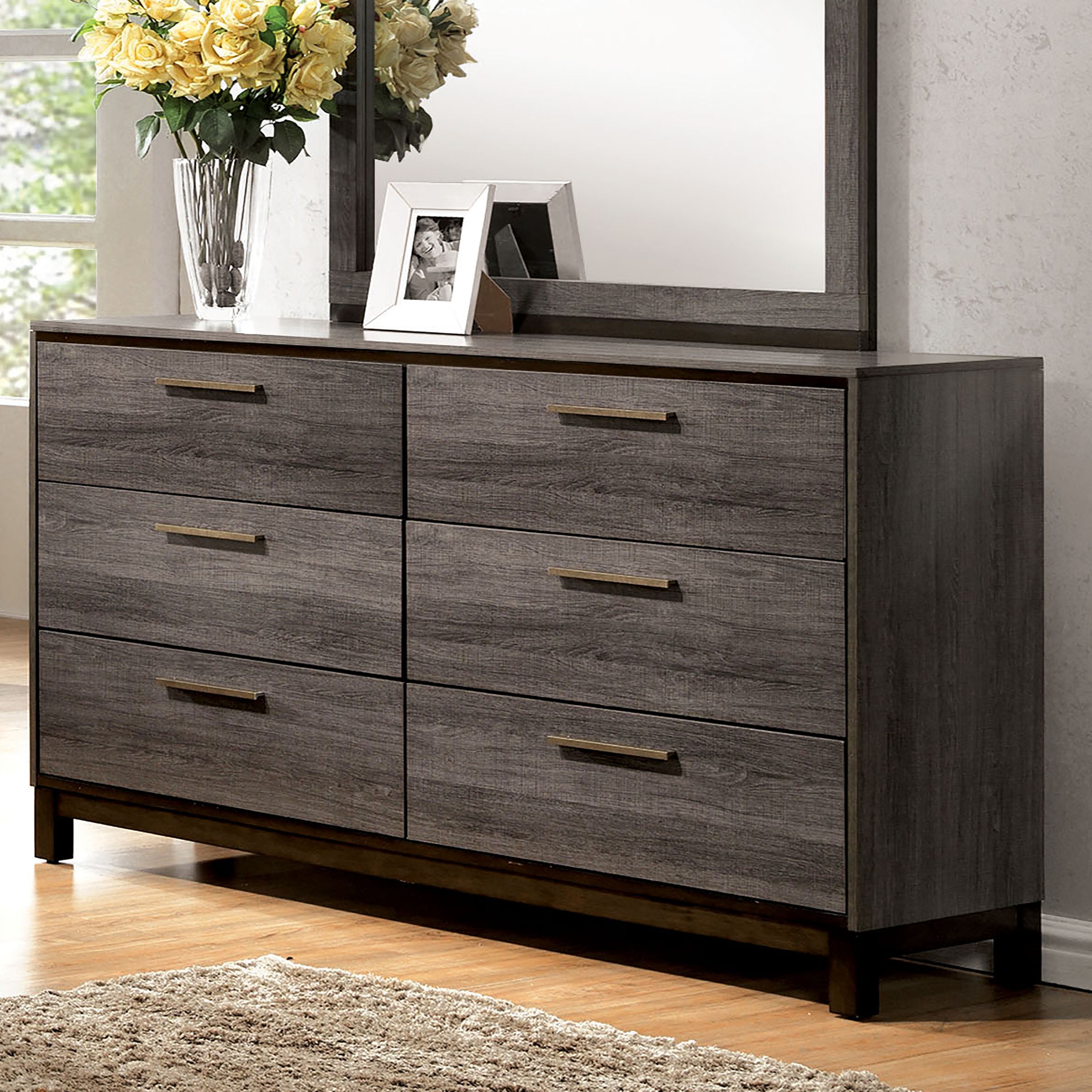 Furniture of America Althea Contemporary 6Drawer Dresser, Antique Gray