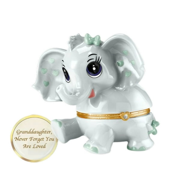 The Bradford Exchange Granddaughter, Never Forget You Are Loved Collection Issue #10: October Elephant Heirloom Porcelain® Music Box with Swarovski Crystal Plays "You Are My Sunshine" 4.5-Inches