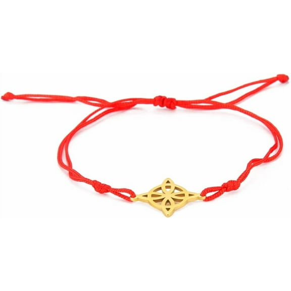 Celtic Knot Witch Knot Waxed Wire Bracelet Couple Openwork Round Four Petal Leaf Bracelet Protection Amulet Four Corners Pagan Lucky Pendant Jewelry