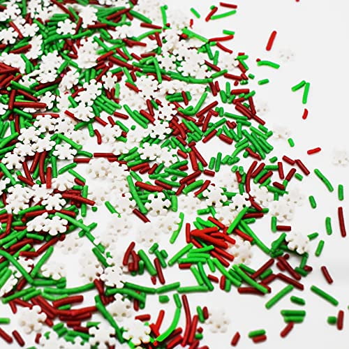 Jimmies and Snowflakes - 4 oz Resealable Stand Up Candy Bag - Contains Red Jimmies, Green Jimmies, and Snowflakes- Christmas and Winter Themed Sprinkle Mix - Bulk Baking Supplies