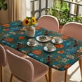 thumbnail image 3 of Orange Green Spring Floral Table Cloths for 3 Foot Rectangle Tables, Vintage Botanical Summer Flower Patio Waterproof Elastic Fitted Tablecloths, Washable Rectangular Table Cover for Camping, 3 of 8