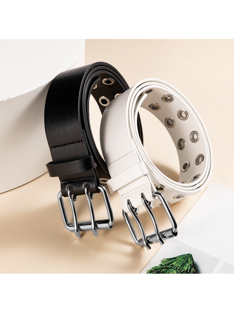 Maikun Women Grommet Leather Belt, Double Studded Punk Rock  display picture 1