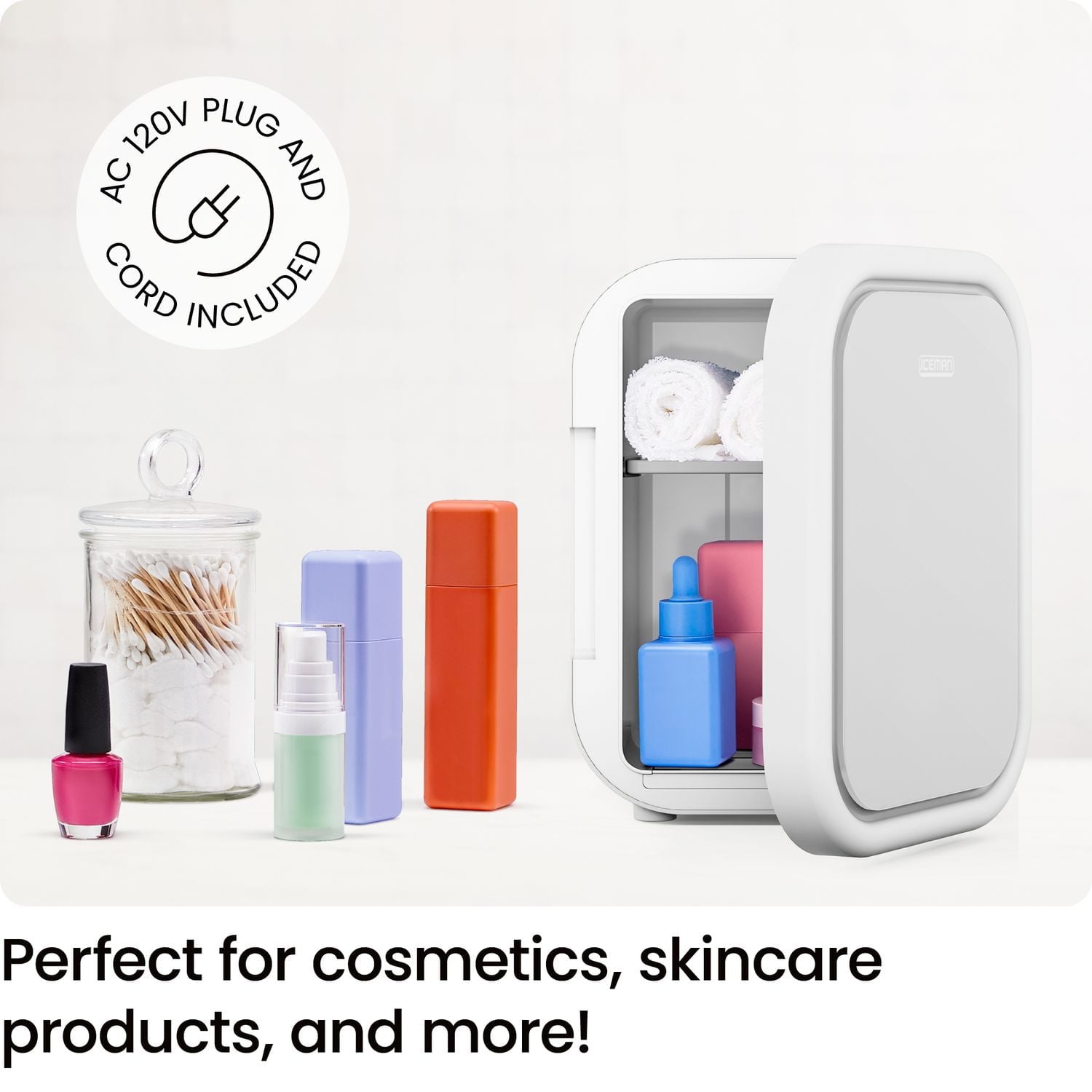 ICEMAN Portable Mini Fridge w/ 6 355 ml (12oz) Can Capacity, Cools and Heats, Car Plug Included - White, New