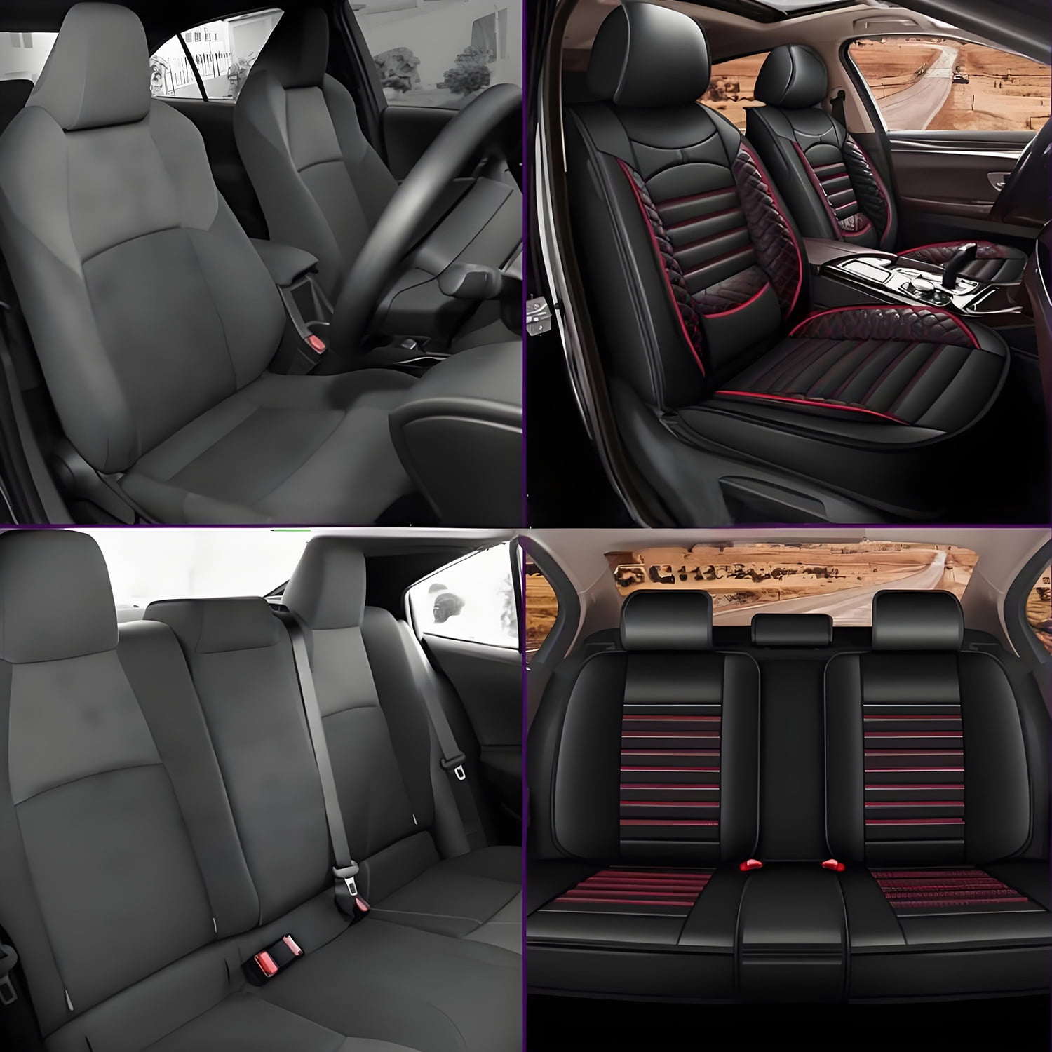 Car Seat Covers Fit for Chevy Equinox 2011-2025: 5 Seats Faux Leather Waterproof Seat Protectors (Black&Redline) - 2 Rows
