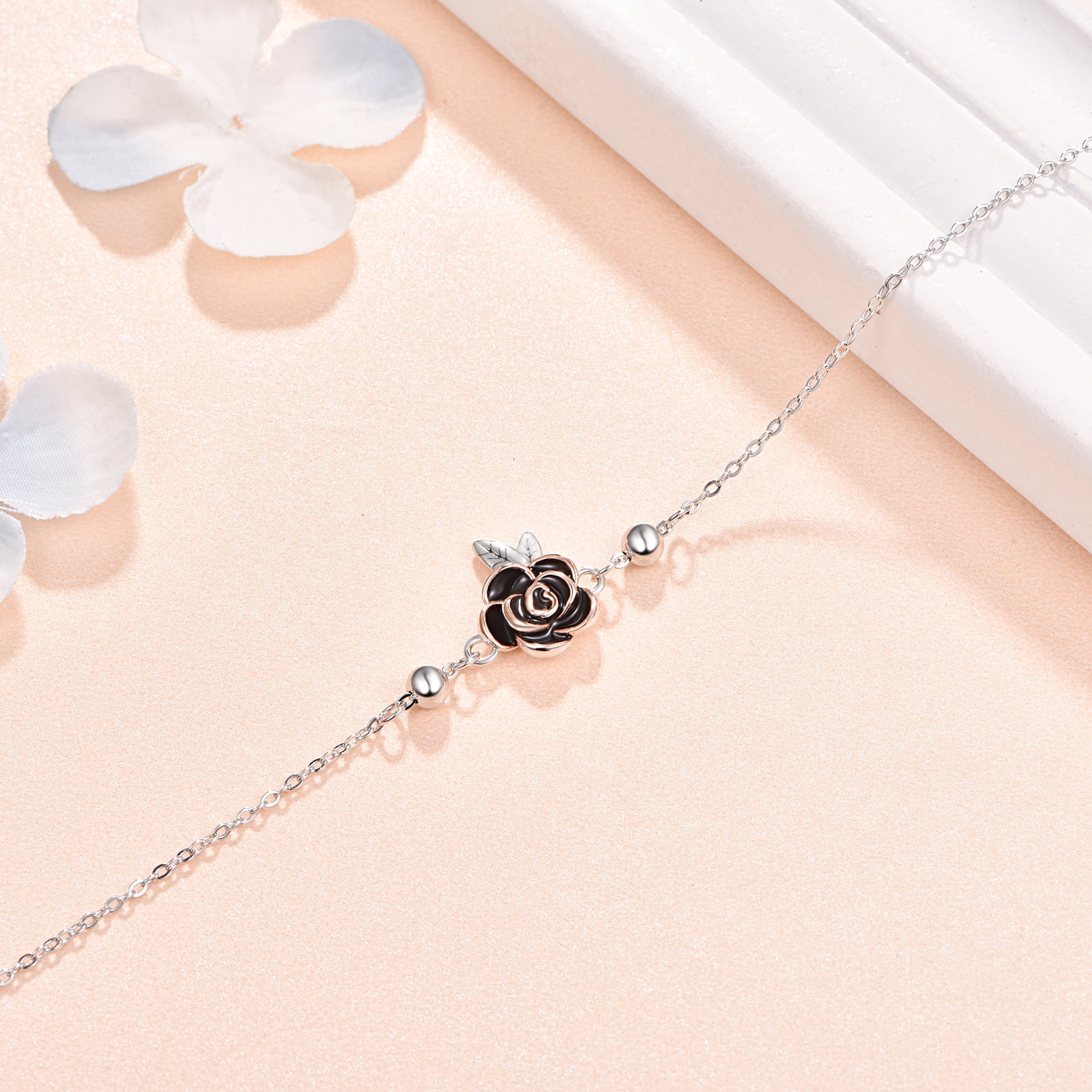 TANGPOET Rose Bracelet for Women Girls 925 Sterling Silver Bracelets Jewelry Gifts for Mom Daughter Sister Best Friend Charms 7+2inch Adjustable