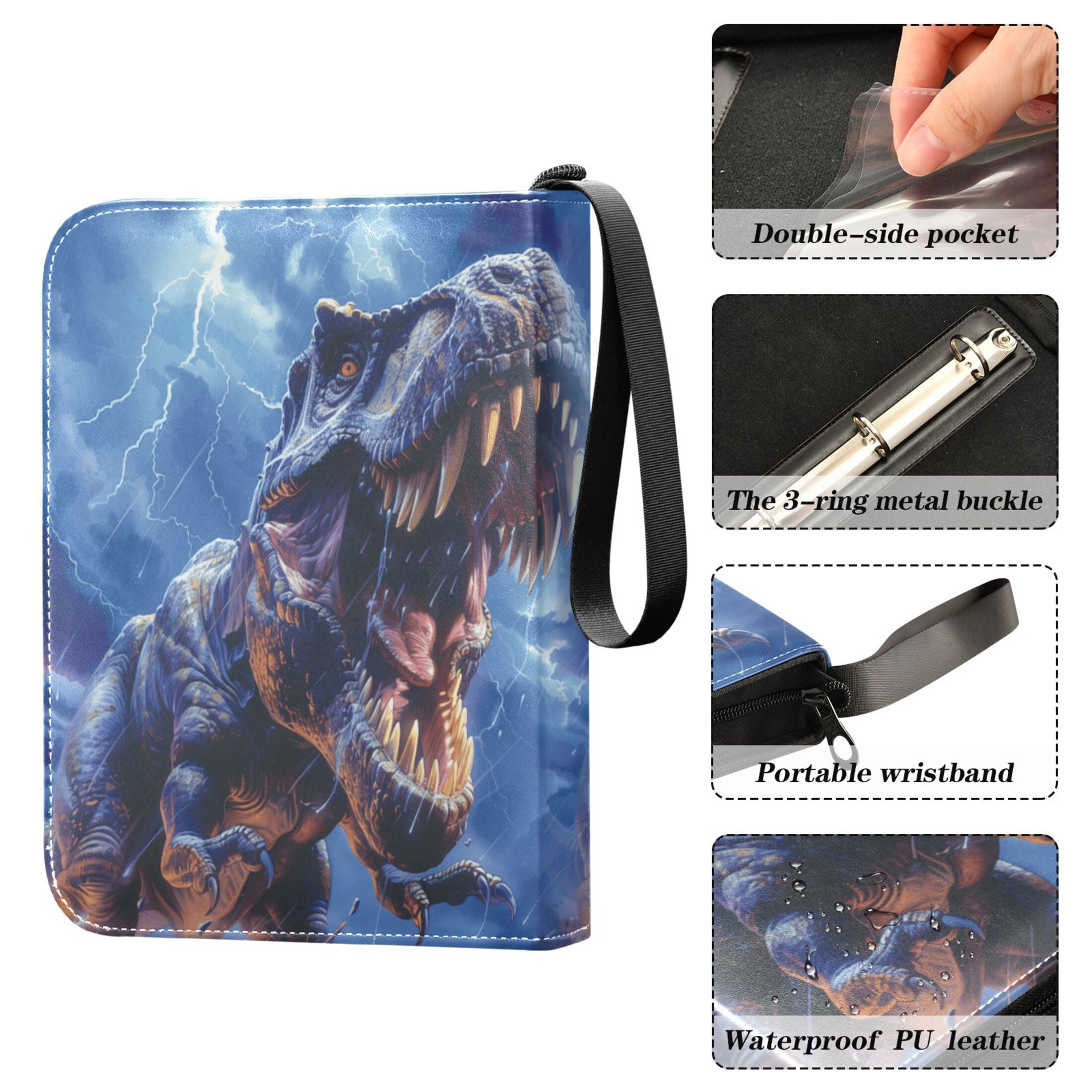 Trading Card Binder Album 400 Pockets 50 Removable 4-Pocket Pages Waterproof Fierce Dinosaurs in Thunderstorm