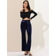 thumbnail image 3 of Pantalones de terciopelo Allegra K Mujer Anchos elásticos con lazo Azul oscuro L, 3 of 6