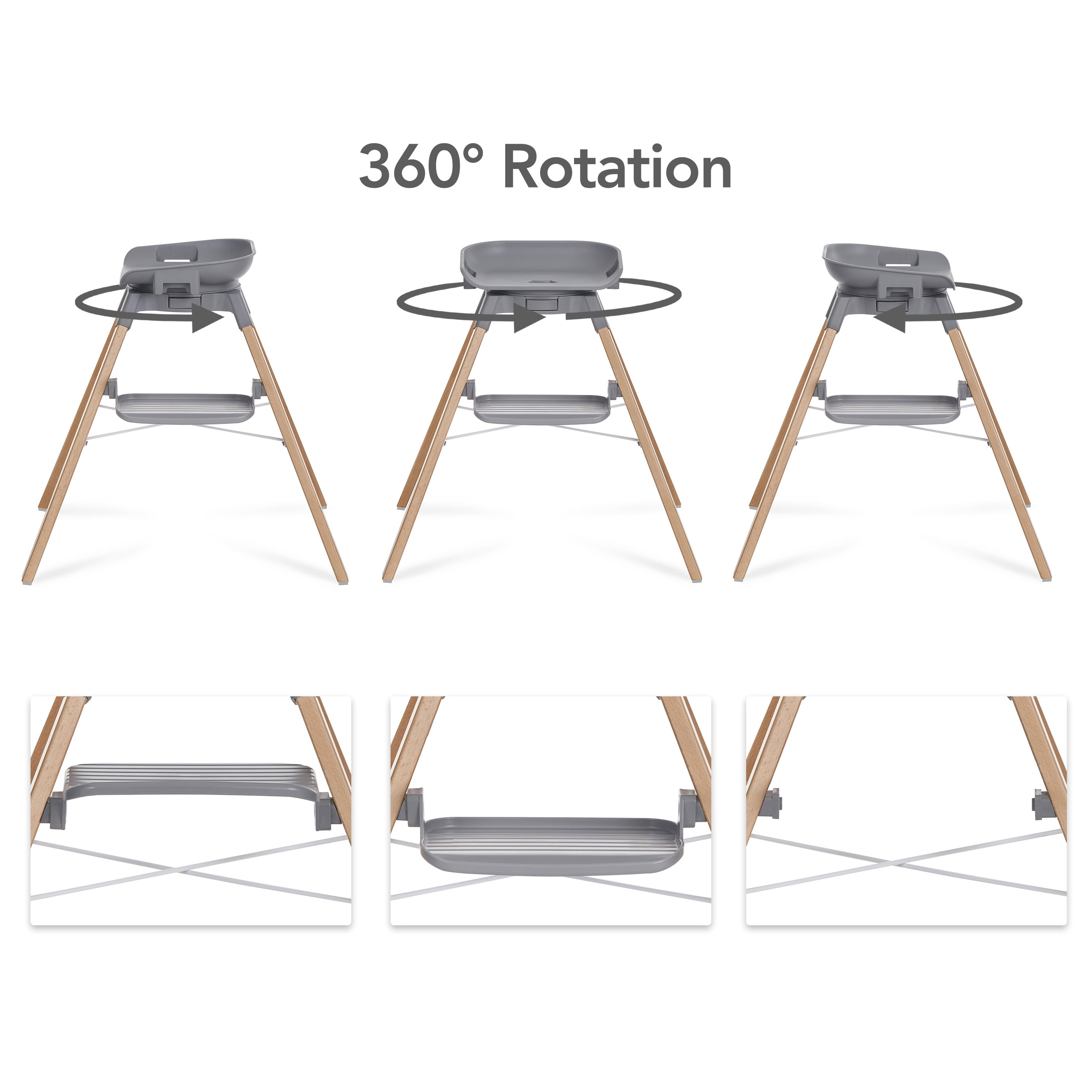 Evolur Bloom High Chair Storm Gray, 360° Rotating Seat, Easily Converts to Adult Stool, Adjustable Foot Rest, Adjustable & Removable Tray Baby High Chair