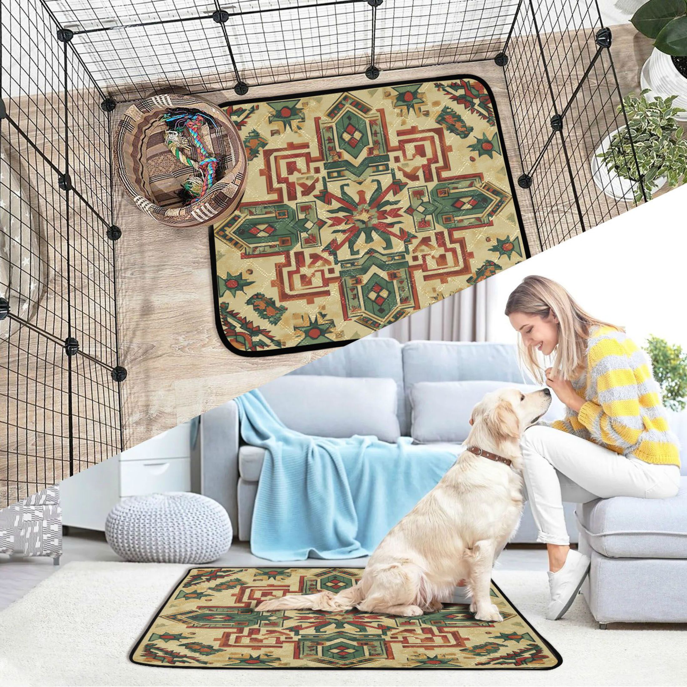 Qxltty Aztec Patterns Cat litter Pads Pet Set of 3 Diaper Mats Center Anti-leakage Layer Absorbent Soft and Comfortable