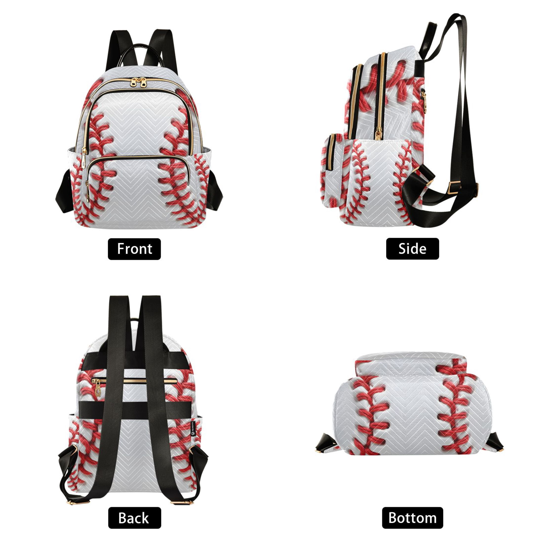 White Baseball Close Up Quilted Backpack Fashion Daypack Commuter Bag for Women 8.5 L