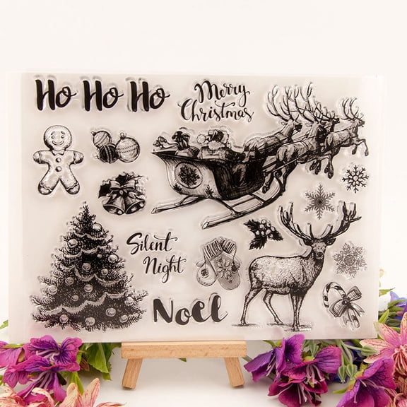 Ouginx Clear Stamps, Christmas Sleigh Rubber Stamp for Scrapbooking and Card Making Supplies