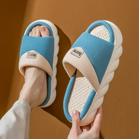 

CoCopeanut Home Green Linen Sandal for Women Cute Butterfly-knot Clouds Flip Flops Female Summer Cozy Shoes Slides Platform Ladies Slipper