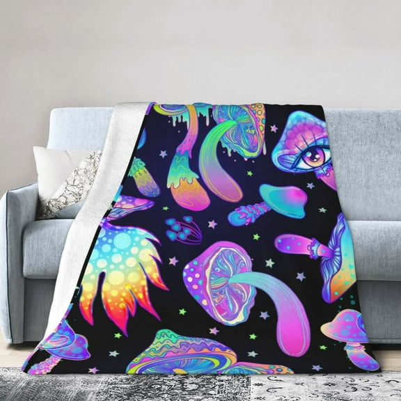 Wijzvio Psychedelic Mushrooms Throw Blanket Soft Fuzzy Fleece Blanket For Couch Bed Living Room Decoration 40"X30"