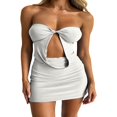 thumbnail image 3 of Femmes Envelopper la Poitrine Robe Bodycon Couleur Unie Évider Mini Robe, 3 of 8