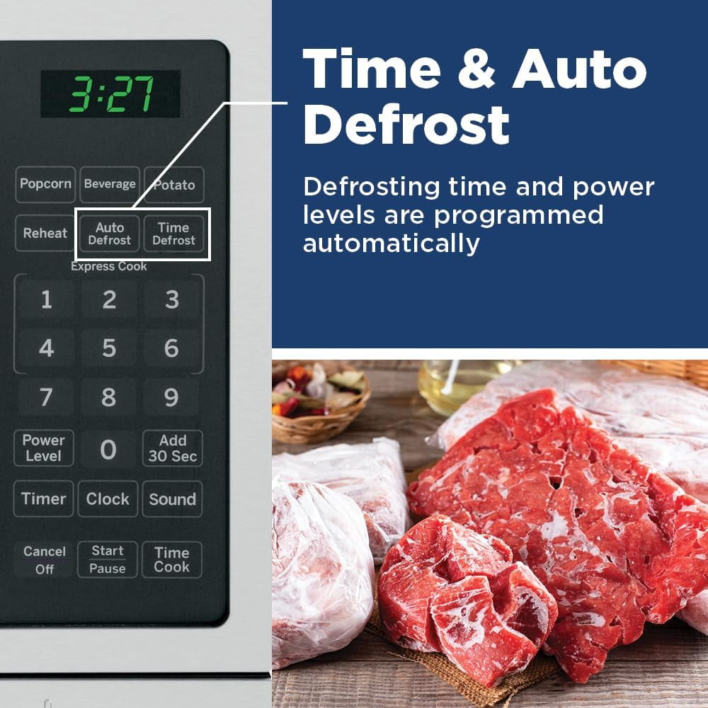 GE GCST07N1WSS Countertop Microwave Oven 700-watt Compact 0.7 Cu Ft Stainless Steel Bundle with 2 YR CPS Enhanced Protection Pack and Deco Chef Pair of Red Heat Resistant Oven Mitt