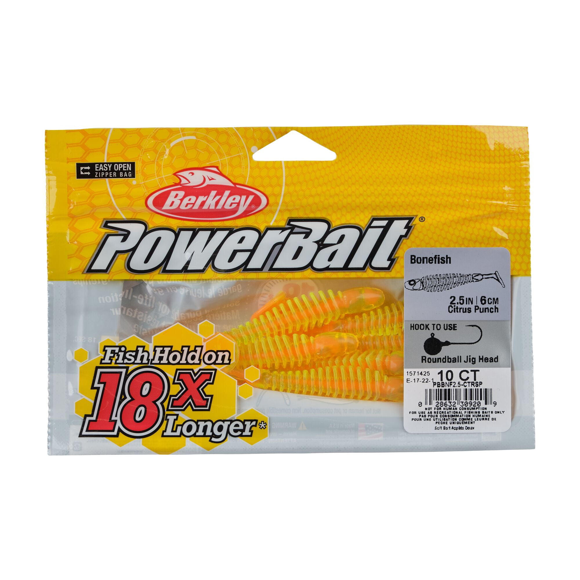 Berkley PowerBait® Bonefish, 2.5 in, Swimbaits, Citrus Punch (10 Count)