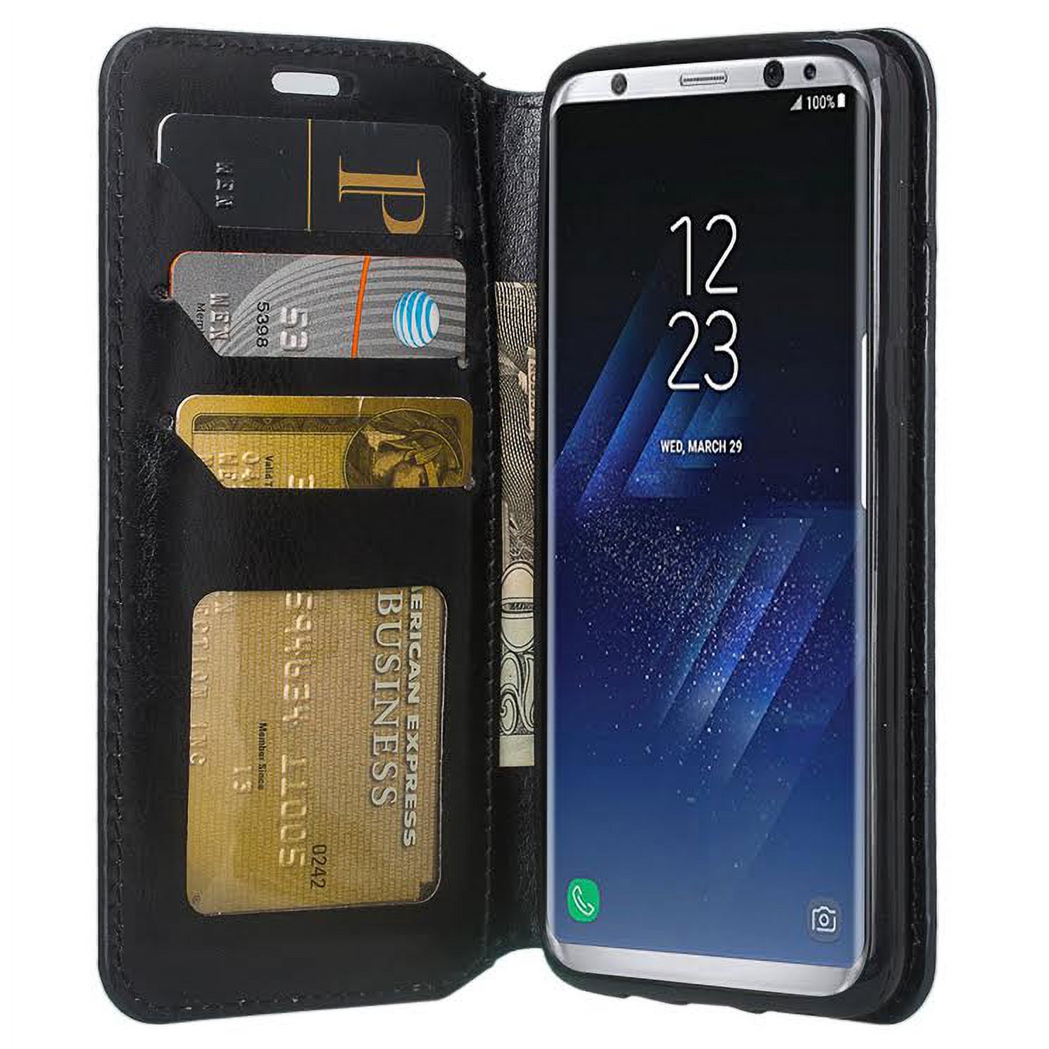 Vegan Leather Wallet Stand Case with Dedicated Card Slots for Samsung Galaxy S8 Plus