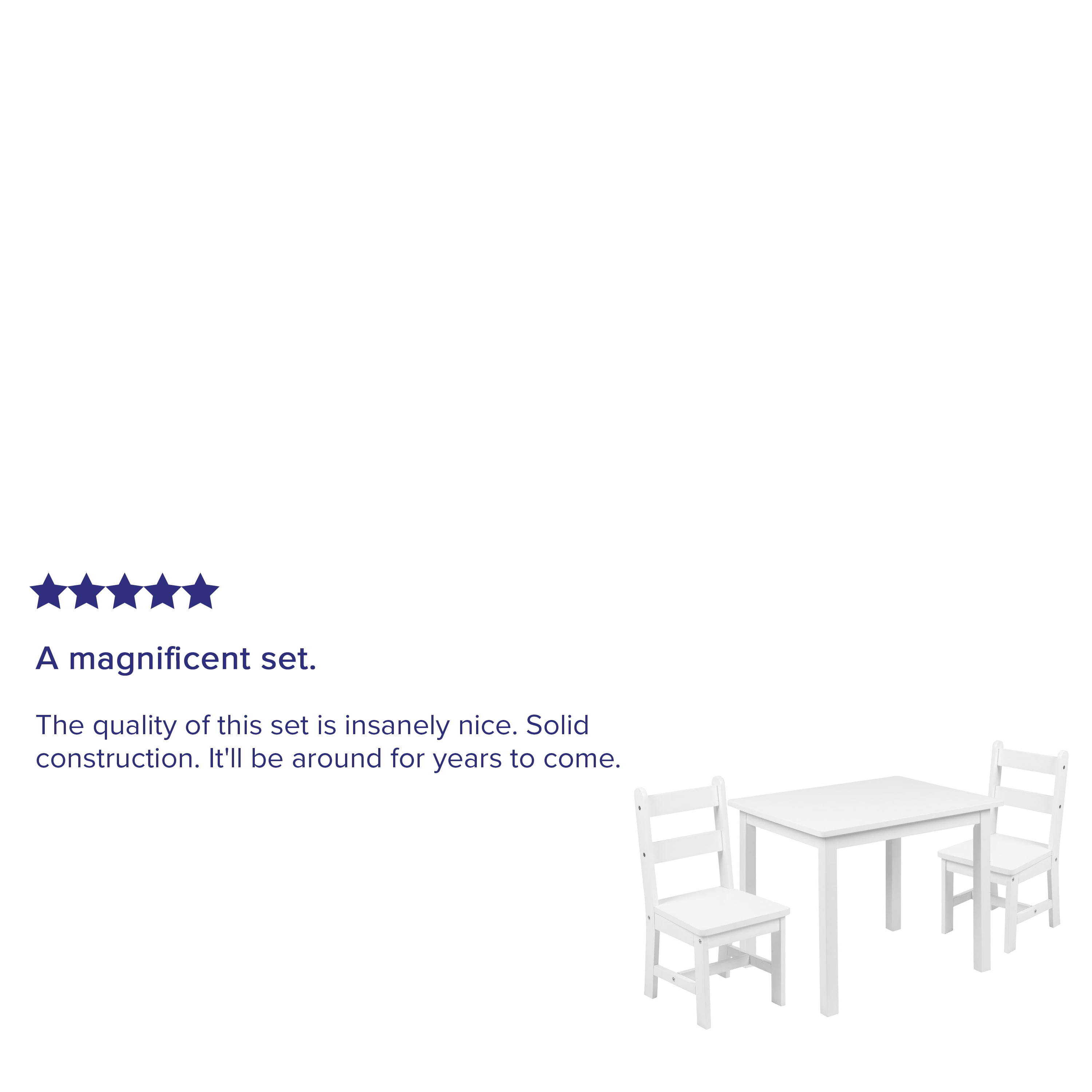 Emma + Oliver Kids 3 Piece Solid Hardwood Table and Chair Set for Playroom, Kitchen - White