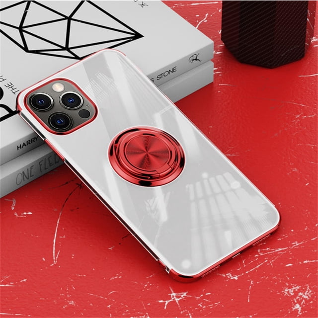 EGNMCR For 12 Pro Max Clear Ultra Slim Soft Electroplated Frame Case Ring Stand phone cover