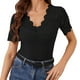thumbnail image 1 of Camiseta de encaje con patchwork para mujer: top informal y elegante, manga corta, cuello redondo, perfecto para llevar con vaqueros o leggings en el día a día., 1 of 6