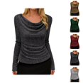 thumbnail image 1 of Womens Sparkle Top 2026 Spring Trendy Long Sleeve Cowl Neck Stretch T Shirts Going out Tops Rave Outfits, 1 of 8