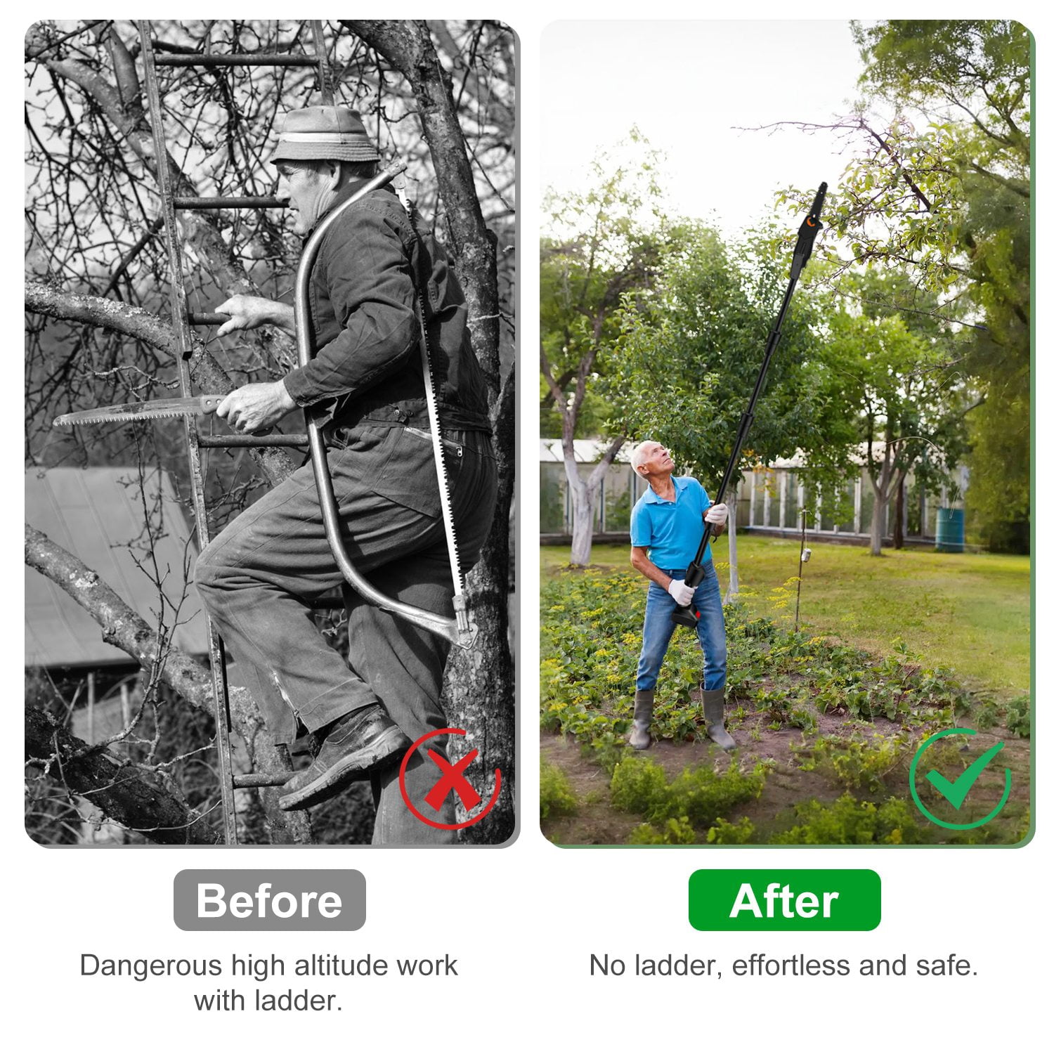 Cordless Pole Saw, 7.4ft Adjustable Length Chainsaw with 775W Motor (35ft/s Chain Speed), 2x 3000mAh Batteries & Safety Protection, 4-Section Extension Pole for Tree Trimming, Branch Cutting