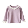 thumbnail image 2 of Chbgutlmr Girls Ribbed Tops Long Sleeve Lace Patchwork Crew Neck T-Shirts Casual Loose Fall Dressy Blouse Tops, 2 of 5