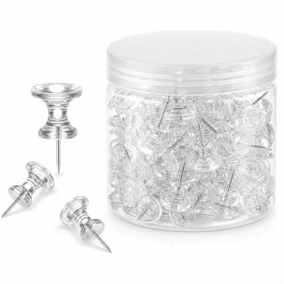 60 Count Invisible Clear Thumb Tacks for Office