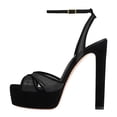 thumbnail image 2 of FSJ Women Peep Toe Platform Sandals Ankle Strap Chunky Block High Heel Buckled Classic Bridal Cocktail Shoes Size 8 Black Mesh, 2 of 5
