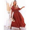 thumbnail image 5 of Women'S Casual Summer Beach Dress Ruffle Maxi Dress Button Down Boho Dress Long Tunic Orange  size, 5 of 6